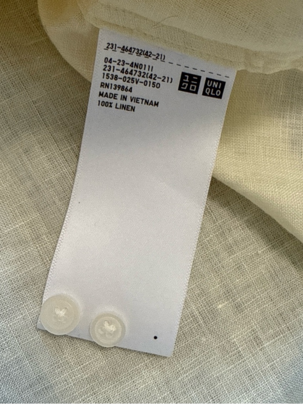 Uniqlo 100% Linen Button Up Long Sleeve Minimalist Preppy Yellow Shirts Size XS - Picture 4 of 11